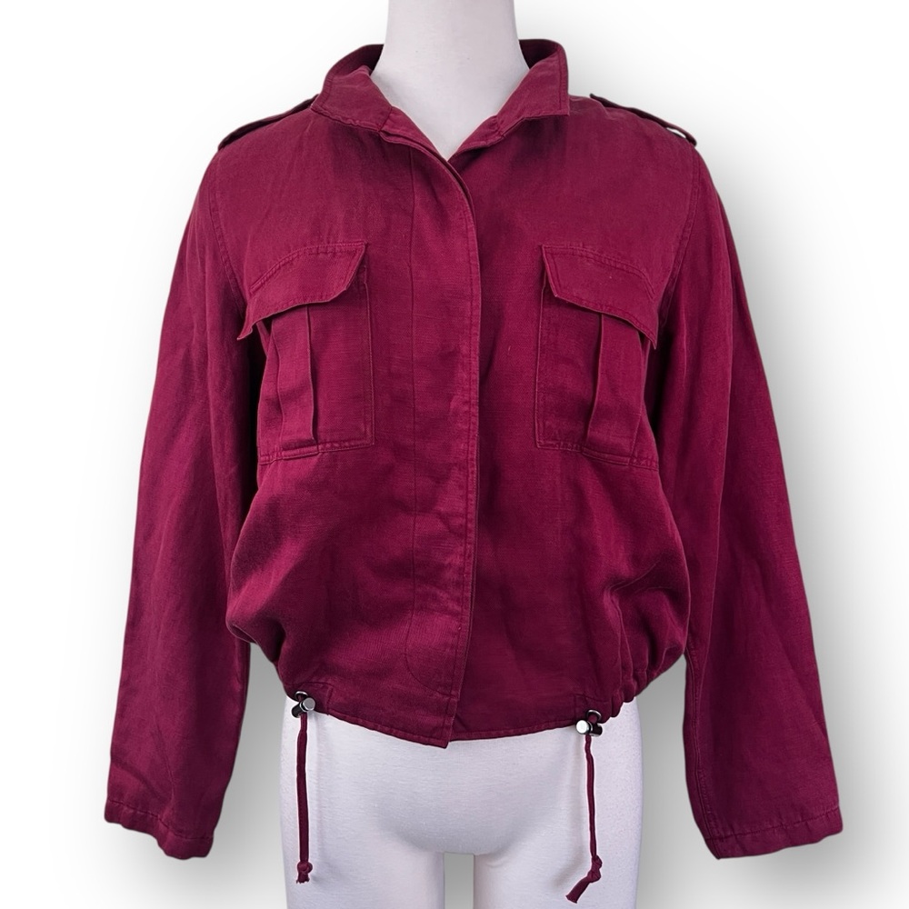Rails Oxblood Red Linen-blend Maverick Cropped Utility Jacket